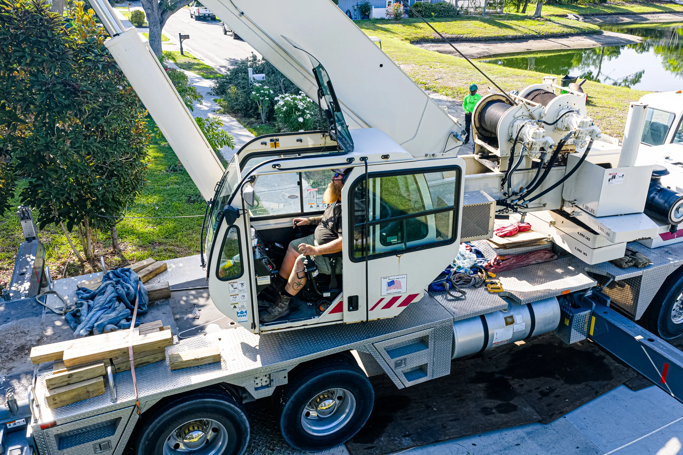 Aerial drone view of tree removal service in Sarasota, FL